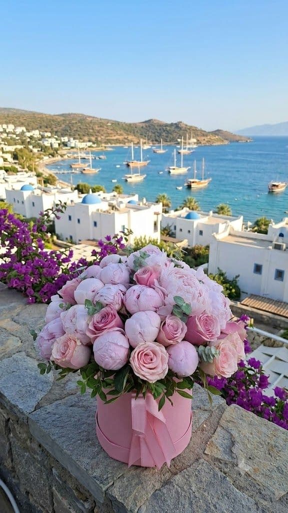 Bodrum Gündoğan çiçek evi beyaz şakayık demeti